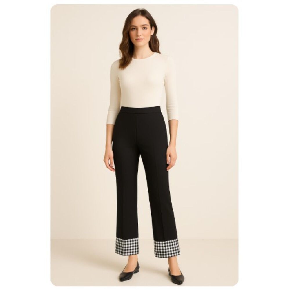 Alberto Makali Black Pants NWT Wide Gingham Cuff Side Zip Retail $119 Sz 10